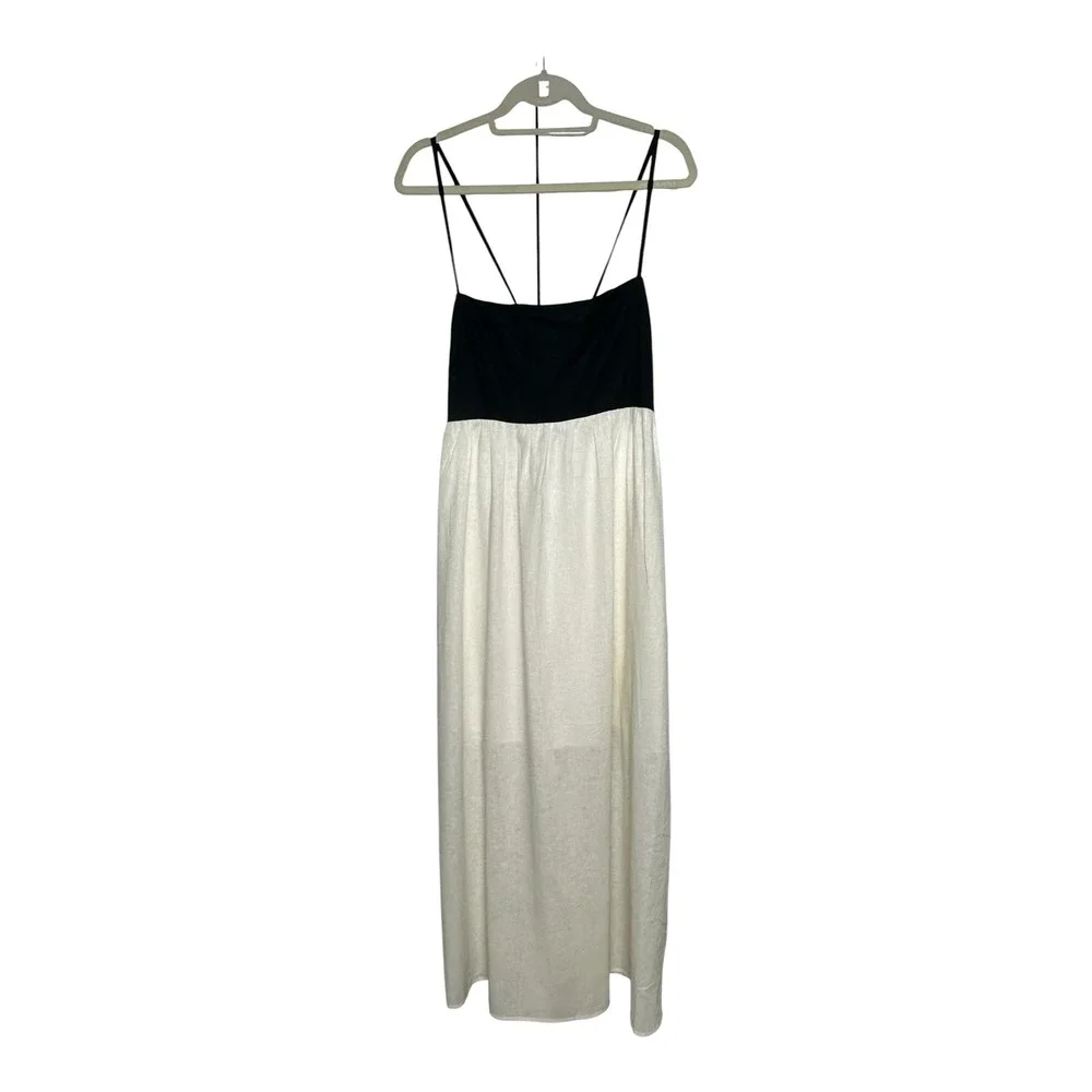 Abercrombie & Fitch Linen Blend Maxi Dress Black White Colorblock XL NEW